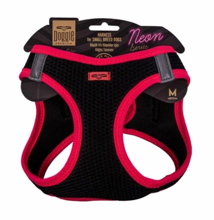 Doggie Havalı Dokuma Neon Serisi Küçük Irk Göğüs Tasması Pembe M-38-44Cm