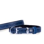 Doggie Konforlu Gerçek Deriden El Yapımı Kemik Desenli Köpek Boyun Tasması 2x35-40cm - Royal Mavi