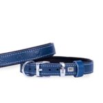 Doggie Konforlu Gerçek Deriden El Yapımı Pati Desenli Köpek Boyun Tasması 2x30-35cm - Royal Mavi