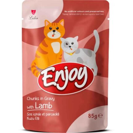 Enjoy Sos İçinde Et Parçacıklı Kuzu Etli Kedi Pouch Yaş Maması 85 Gr
