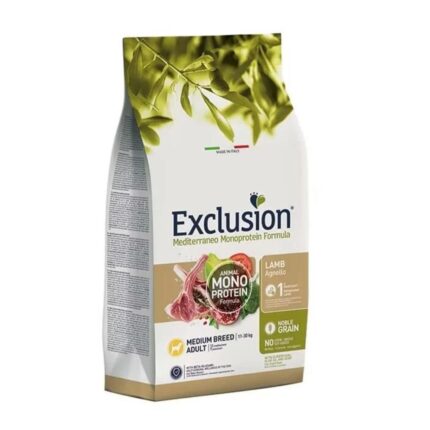 Exclusion Monoprotein Kuzu Etli ve Narlı Düşük Tahıllı Orta Irk Yetişkin Köpek Maması 12 Kg