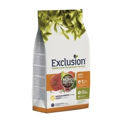Exclusion Monoprotein Sığır Etli ve Narlı Düşük Tahıllı Orta Irk Yavru Köpek Maması 12kg