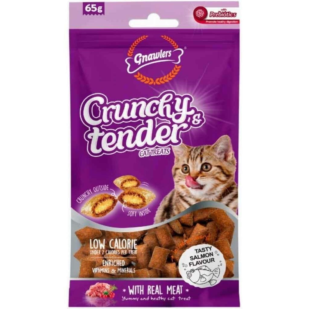 Gnawlers Crunchy & Tender Somonlu Kedi Ödülü 65 Gr Gnawlers Crunchy & Tender Somonlu Kedi Ödülü 65 Gr