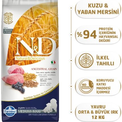 Nd Az Tahıllı Kuzulu Yavru Medium  Maxi Köpek Maması 12 Kg