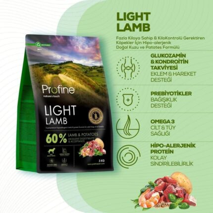 Profine Light Glutensiz Kuzulu Kilolu ve Kisir Köpek Maması 3 kg