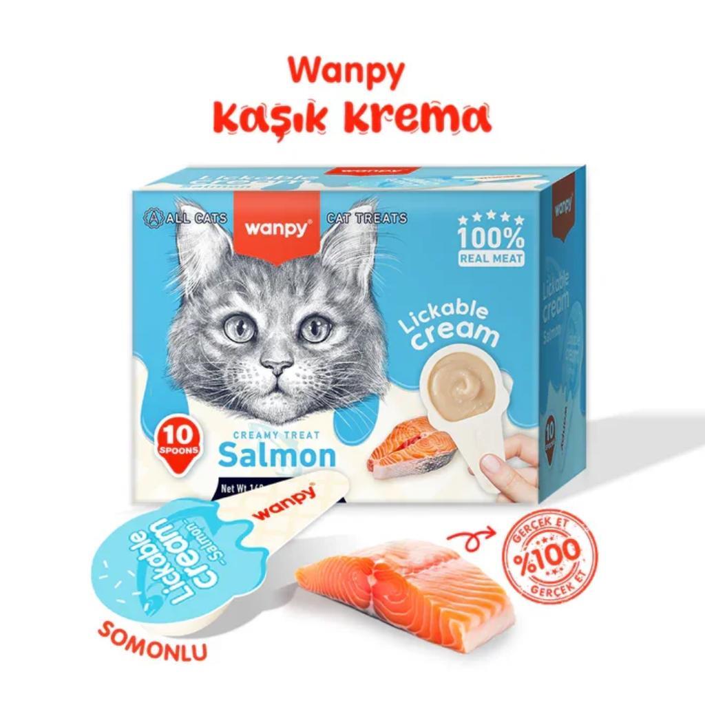 Wanpy Somonlu Kaşık Krema Kedi Ödül Maması 10x16gr Wanpy Somonlu Kaşık Krema Kedi Ödül Maması 10x16gr