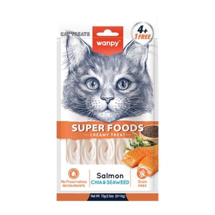 Wanpy Superfood Somonlu- Chia - Deniz Yosunlu Krema Kedi Ödülü 5×14 Gr